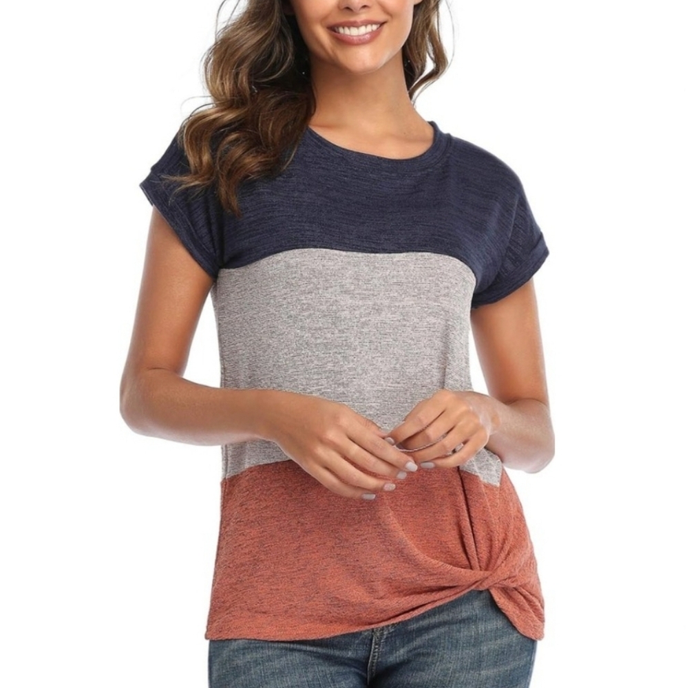 Colour Block Striped Knot T-shirt - MEDIUM - Gently Worn